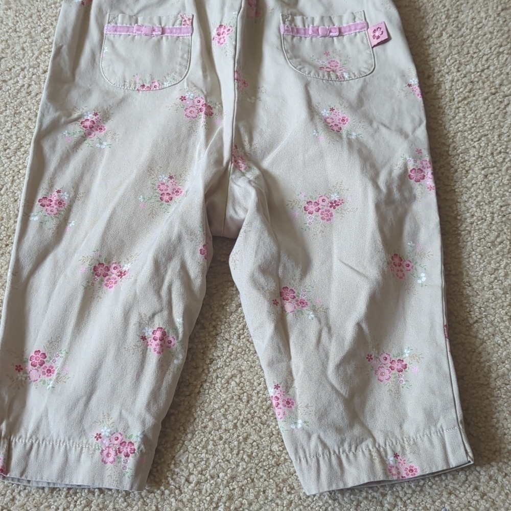 Gymboree Tan with Pink Floral Sleeveless Long Pants Jumpsuit Size 12-18 Months - Picture 7 of 7